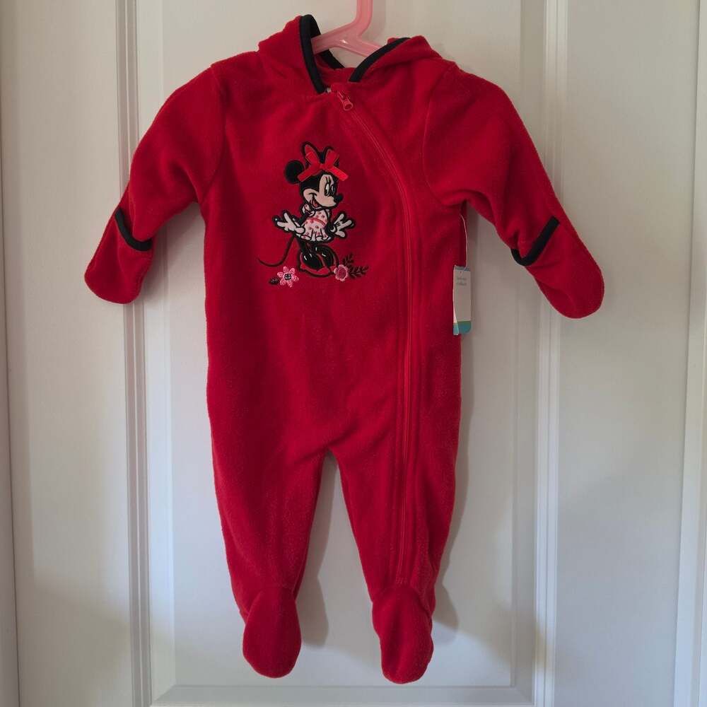 Disney Baby Minnie Mouse Red Fleece Snowsuit Bunting Footed Hooded 3-6M NWT